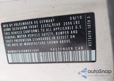 2011 Volkswagen Golf 2.5L 4-Door z USA, uszkodzony, nr VIN WVWDA7AJ5BW091684